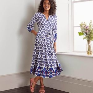 Boden Delilah Jersey Midi Dress, White Blue and Red, 6R